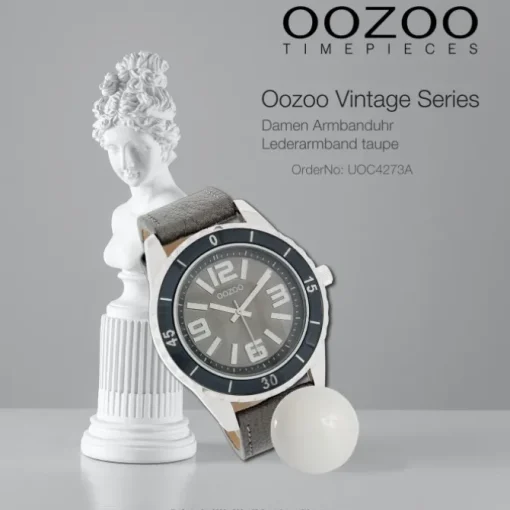 Oozoo Unisex Armbanduhr Vintage Series Analog Leder taupe grau UOC4273A