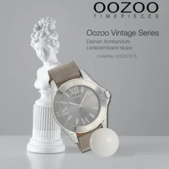 Oozoo Unisex Armbanduhr Vintage Series Analog Leder taupe hellbraun UOC5737A