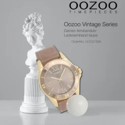 Oozoo Unisex Armbanduhr Vintage Series Analog Leder taupe hellbraun UOC5739A