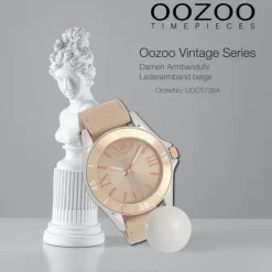 Oozoo Unisex Armbanduhr Vintage Series Analog Leder beige rosa UOC5736A