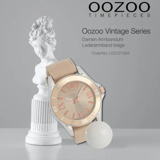 Oozoo Unisex Armbanduhr Vintage Series Analog Leder beige rosa UOC5736A