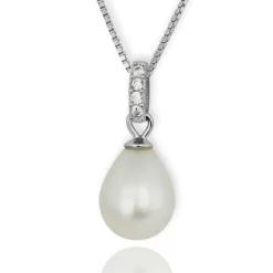 PartyPearl Schmuck Set Perlenkette weiß mit Verpackung Damen 925 Silber PPK001W8