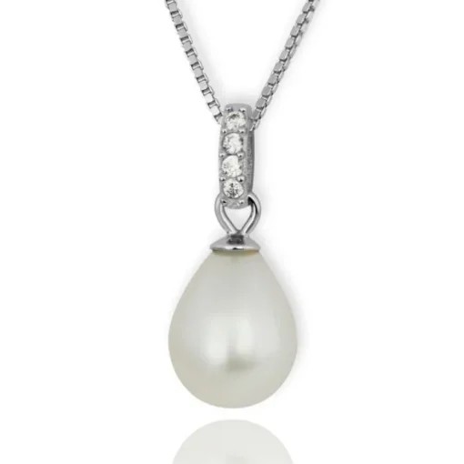 PartyPearl Schmuck Set Perlenkette weiß mit Verpackung Damen 925 Silber PPK001W8