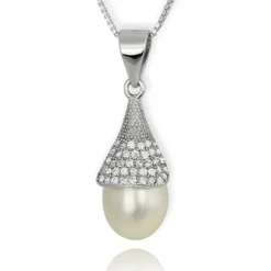 PartyPearl Schmuck Set Perlenkette weiß mit Verpackung Damen 925 Silber PPK003W8