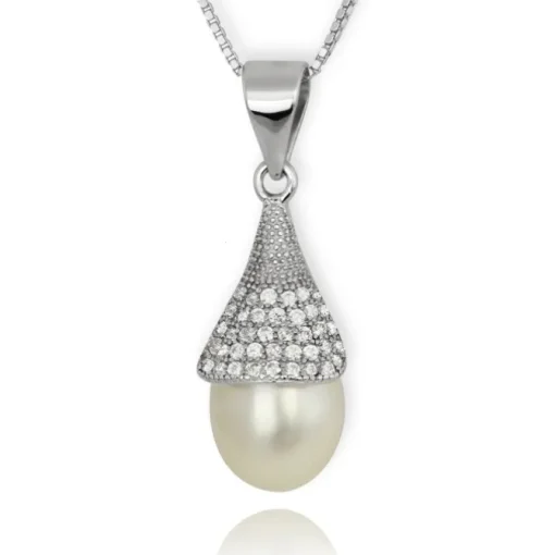 PartyPearl Schmuck Set Perlenkette weiß mit Verpackung Damen 925 Silber PPK003W8