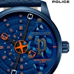 Police Herrenuhr Leder blau orange Police Avondale Armbanduhr UPOA0022102