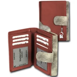 Portemonnaie Hochformat Leder rot, grau Damen DrachenLeder OPS700R