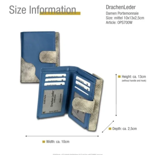 Portemonnaie Hochformat Leder blau, grau Damen DrachenLeder OPS700W