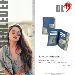 Portemonnaie Hochformat Leder blau, grau Damen DrachenLeder OPS700W