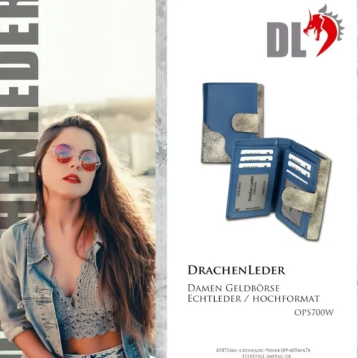 Portemonnaie Hochformat Leder blau, grau Damen DrachenLeder OPS700W