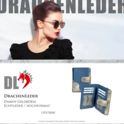 Portemonnaie Hochformat Leder blau, grau Damen DrachenLeder OPS700W