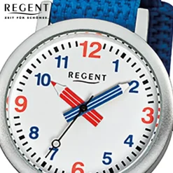 Regent Armbanduhr Kinder Aluminium Quarz Stifte Textil blau Jungen Uhr URF731