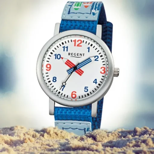 Regent Armbanduhr Kinder Aluminium Quarz Stifte Textil blau Jungen Uhr URF731