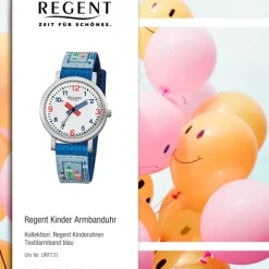 Regent Armbanduhr Kinder Aluminium Quarz Stifte Textil blau Jungen Uhr URF731