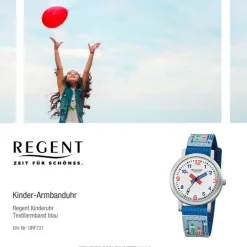Regent Armbanduhr Kinder Aluminium Quarz Stifte Textil blau Jungen Uhr URF731
