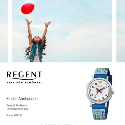 Regent Armbanduhr Kinder Aluminium Quarz Stifte Textil blau Jungen Uhr URF731