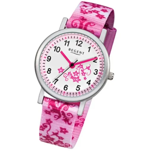 Regent Blumenranke Kinder-Armbanduhr Textil rosa pink weiß Mädchen Uhr URF727