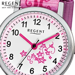 Regent Blumenranke Kinder-Armbanduhr Textil rosa pink weiß Mädchen Uhr URF727
