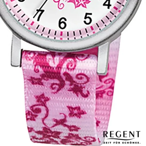 Regent Blumenranke Kinder-Armbanduhr Textil rosa pink weiß Mädchen Uhr URF727