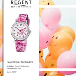 Regent Blumenranke Kinder-Armbanduhr Textil rosa pink weiß Mädchen Uhr URF727