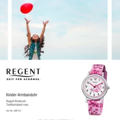 Regent Blumenranke Kinder-Armbanduhr Textil rosa pink weiß Mädchen Uhr URF727
