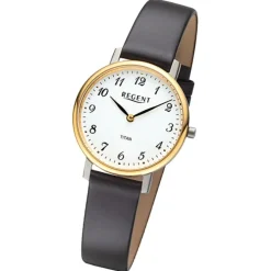 Regent Damen Armbanduhr Analog Lederarmband schwarz URF1558