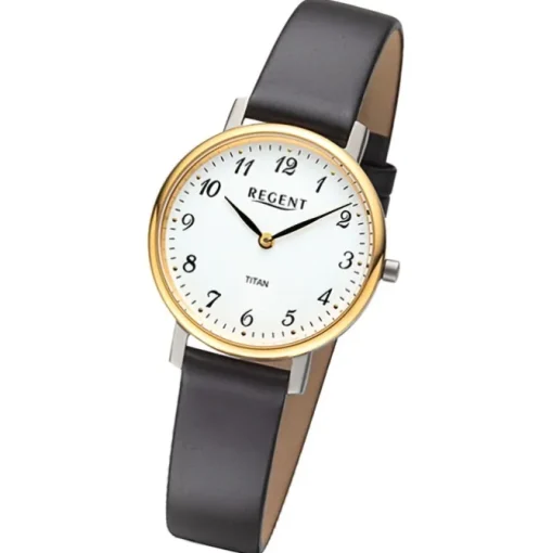 Regent Damen Armbanduhr Analog Lederarmband schwarz URF1558