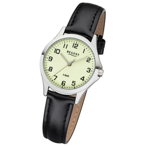 Regent Damen Armbanduhr Analog 2112427 Quarz-Uhr Leder schwarz UR2112427