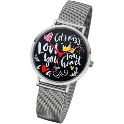 Regent Damen Armbanduhr Analog BA-516 Quarz-Uhr Scribble Metall silber URBA516
