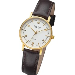 Regent Damen Armbanduhr Analog Lederarmband dunkelbraun URF1480