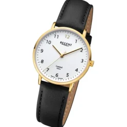 Regent Damen Armbanduhr Analog Lederarmband schwarz URGM2307