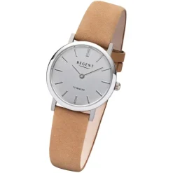 Regent Damen Armbanduhr Analog F-1223 Quarz-Uhr Leder braun URF1223