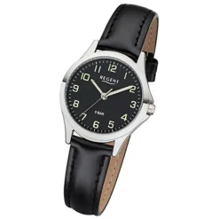 Regent Damen Armbanduhr Analog 2112419 Quarz-Uhr Leder schwarz UR2112419