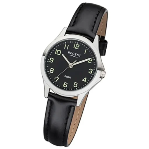 Regent Damen Armbanduhr Analog 2112419 Quarz-Uhr Leder schwarz UR2112419