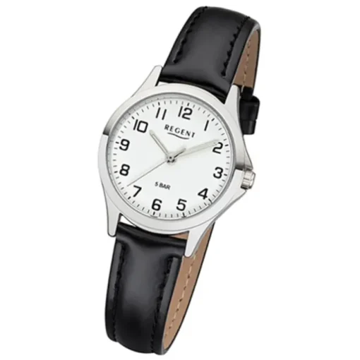 Regent Damen Armbanduhr Analog 2112418 Quarz-Uhr Leder schwarz UR2112418