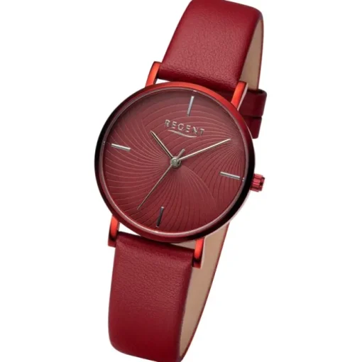 Regent Damen Armbanduhr Analog Lederarmband rot URBA747