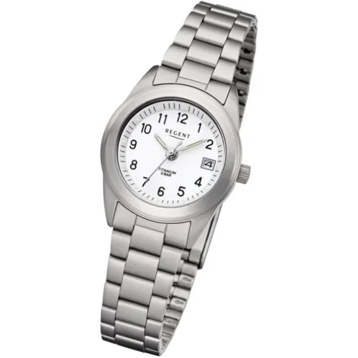 Regent Damen Armbanduhr Analog F-258 Quarz-Uhr Titan silber URF258