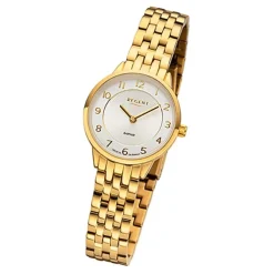 Regent Damen Armbanduhr Analog GM-2129 Quarz-Uhr Metallband gold URGM2129