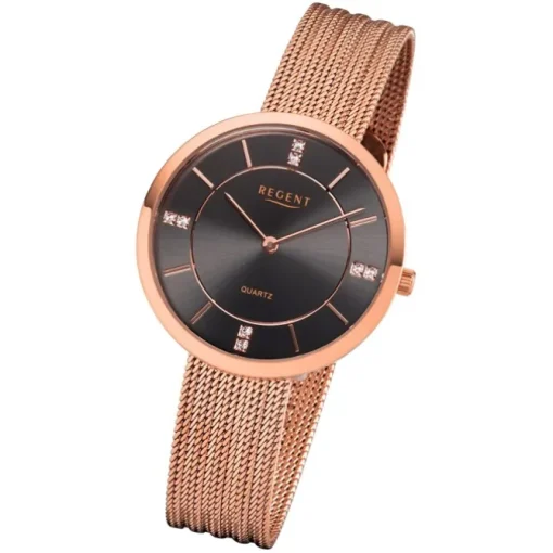Regent Damen Armbanduhr Analog F-1157 Quarz-Uhr Metall rosegold URF1157