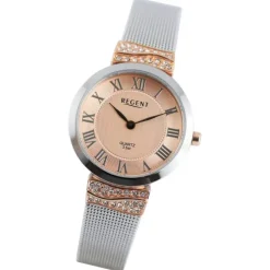 Regent Damen Armbanduhr Analog Metallarmband silber rosegold UR2214010