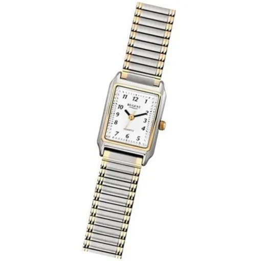 Regent Damen Armbanduhr Analog F-460 Quarz-Uhr Metall silber gold URF460