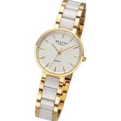 Regent Damen Armbanduhr Analog Keramikarmband gold weiß URF1464