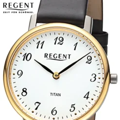 Regent Damen Armbanduhr Analog Lederarmband schwarz URF1558