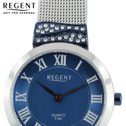 Regent Damen Armbanduhr Analog Metallarmband silber dunkelblau UR2254008
