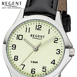 Regent Damen Armbanduhr Analog 2112427 Quarz-Uhr Leder schwarz UR2112427