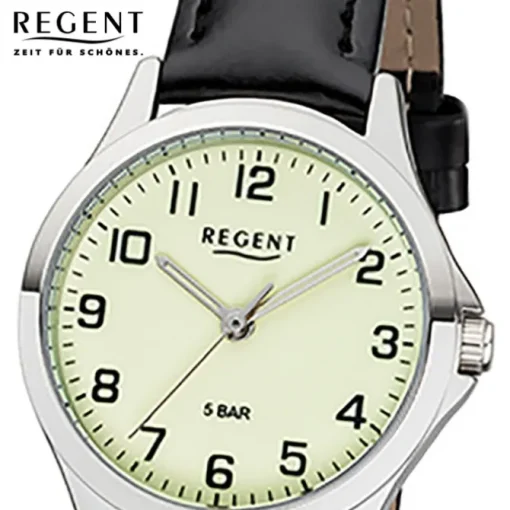 Regent Damen Armbanduhr Analog 2112427 Quarz-Uhr Leder schwarz UR2112427