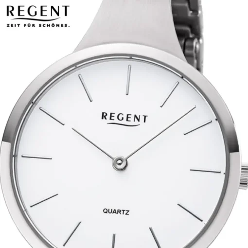 Regent Damen Armbanduhr Analog F-1153 Quarz-Uhr Titan silber URF1153