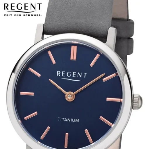 Regent Damen Armbanduhr Analog F-1222 Quarz-Uhr Leder grau URF1222