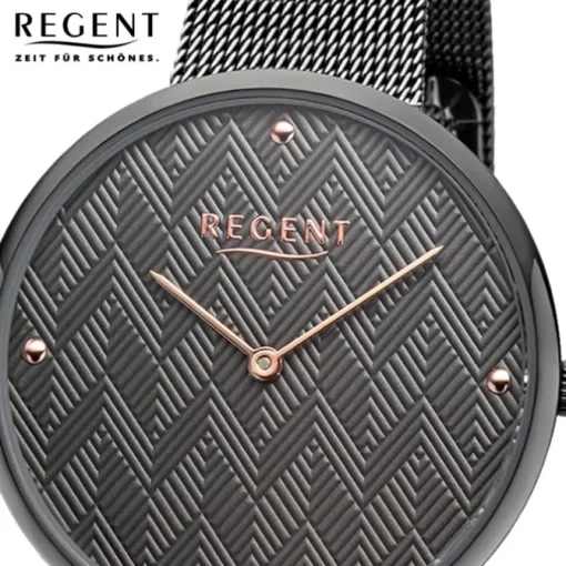 Regent Damen Armbanduhr Analog BA-570 Quarz-Uhr Edelstahl grau URBA570