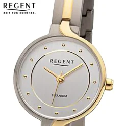 Regent Damen Armbanduhr Analog Metallarmband silber gold URF1336